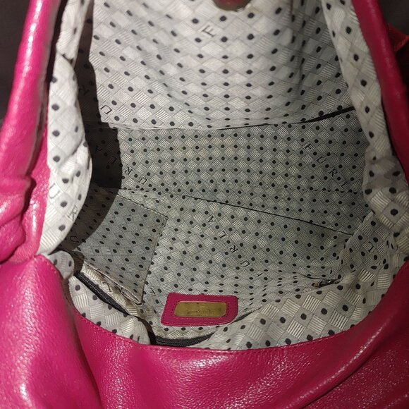 Furla Magenta Leather Hobo Handbag Satchel Gold Accents Lined Interior - Picture 12 of 14